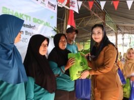 Bupati Brebes Paramitha Widya Kusuma saat menyerahkan bantuan
