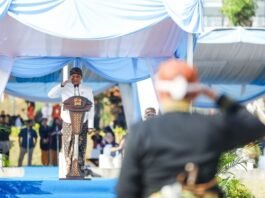 Gubernur Jateng Ahmad Luthfi ketika upacara Peringatan Hari Jadi ke 80 Prov Jawa Tengah di KEK Batang