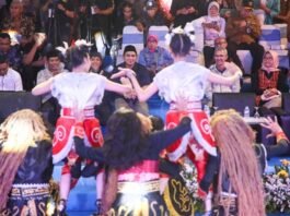 Wakil Gubernur Jateng Taj Yasin Maimoen ketika saksikan parade seni budaya Hari Jadi ke 80 Prov Jateng Kamis (21/8/2025) malam.