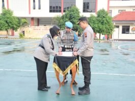 Kapolres Karanganyar AKBP Hadi Kristanto ketika pimpin serah terima jabatan.