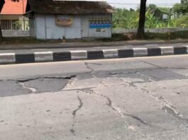 Kondisi jalur Pantura Demak-Kudus. (Foto : Sam)
