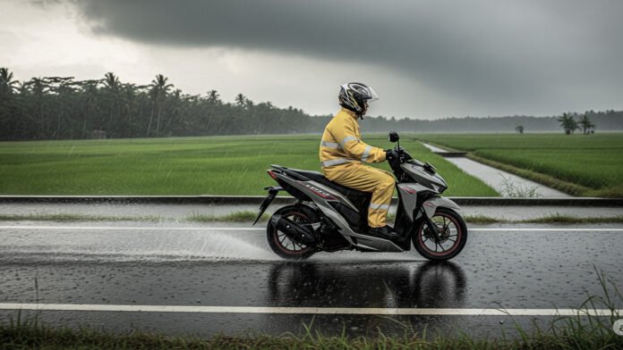 Kondisi berkendara saat hujan deras. (Foto : Dok Honda)