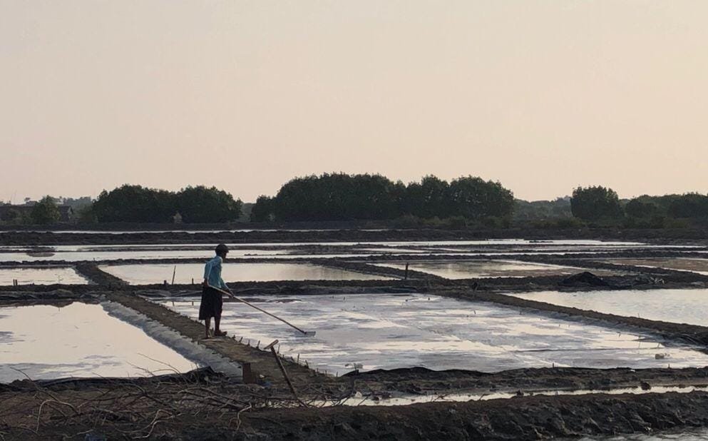 Garam Demak Seorang petani garam di Desa Babalan, Kecamatan Wedung, Demak. (Foto : Sam)