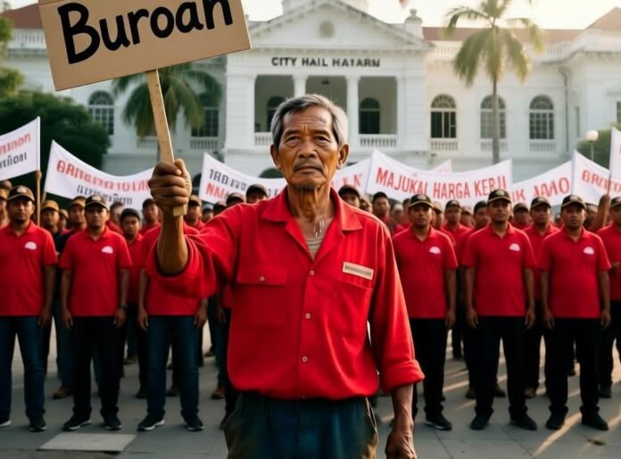 demo buruh. (Foto: dok Qwen AI)