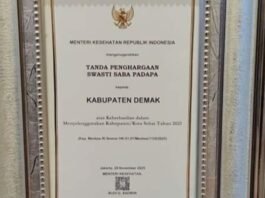 Piagam Swasti Saba Padapa 2025 untuk Kabupaten Demak,. (Foto : Istimewa)