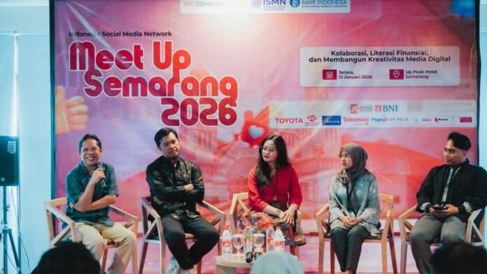 Gelaran Indonesia Social Media Network (ISMN) Meet Up Semarang 2026 dengan tema “Kolaborasi, Literasi Finansial, dan Membangun Kreativitas Media Digital” yang berlangsung di Up Peak Hotel Semarang, Selasa (13/1/2026). (Foto : Dok Bank Jateng)