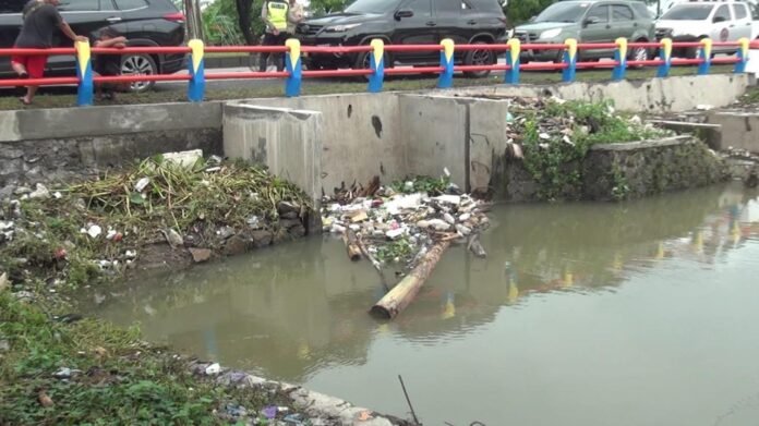 Kondisi sipon di wilayah Demak tampak sempit dan tersumbat sampah, menghambat aliran air hingga memicu genangan yang merendam permukiman dan area persawahan warga. (Foto:Sam)