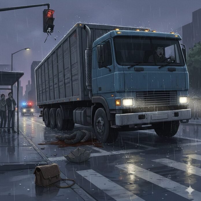 Ilustrasi pejalan kaki tertabrak truk. (Foto:AI)