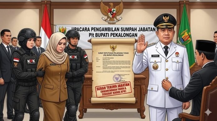 Fadia Arafiq yang ditangkap KPK dan Wakil Bupati Sukirman yang ditunjuk menjadi Plt Bupati Pekalongan (Foto:AI )