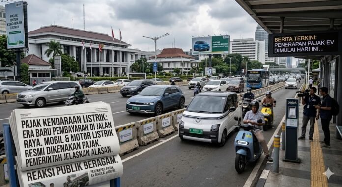 Ilustrasi penerapan pajak untuk kendaraan listrik. (Foto:AI)