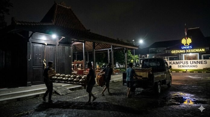 Ilustrasi pencurian gamelan di Universitas Negeri Semarang (Unnes). (Foto:AI)