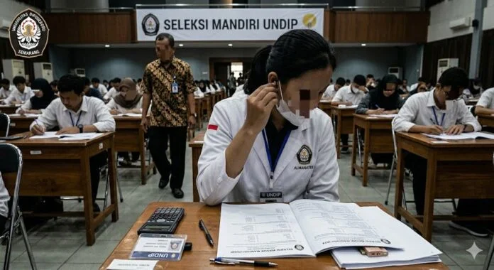 Ilustrasi kecurangan pada saat Pelaksanaan Ujian Tulis Berbasis Komputer (UTBK) 2026 di Universitas Diponegoro (Undip). (Foto:AI)
