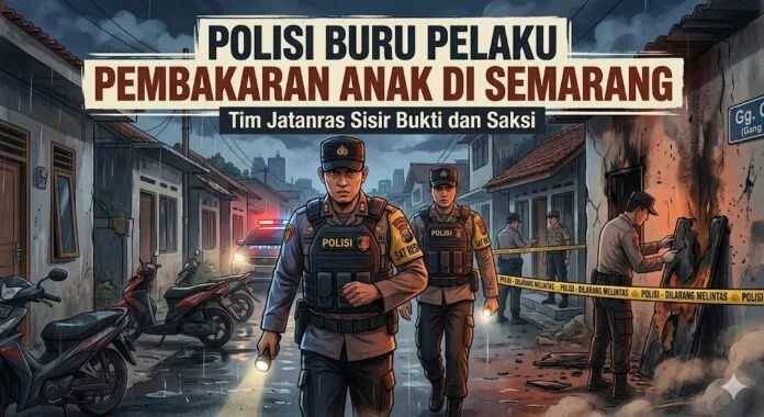 Ilustrasi Polisi buru pelaku kasus pembakaran terhadap anak di Kota Semarang. (Foto:AI)