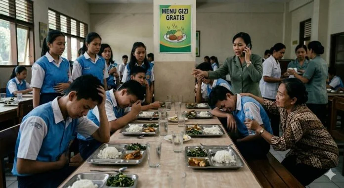 Ilustrasi keracunan makan bergizi gratis yang dialami oleh para siswa. (Foto:AI)