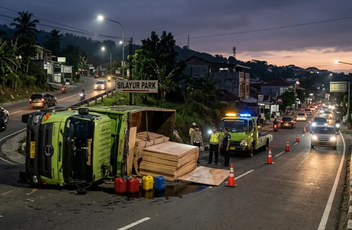 Truk Terguling di Silayur Ngaliyan Semarang