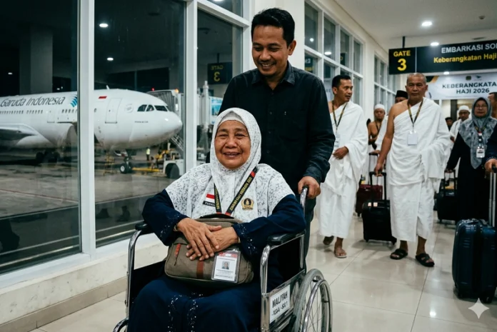 Ilustrasi Maliyah, jemaah haji asal Tegal Jawa Tengah berangkat ke Tanah Suci di atas kursi roda