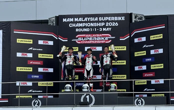 Abimanyu Bintang Fermadi (tengah) berhasil meraih podium pada race kedua ajang IHTTC 2026 (3/5) di Sepang International Circuit, Malaysia. (Foto : Dok Honda)