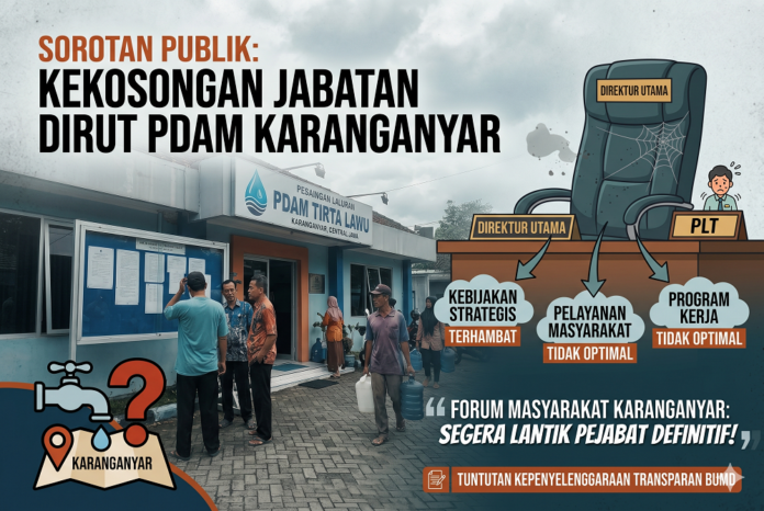 Kekosongan jabatan Direktur Utama Perusahaan Daerah Air Minum (PDAM) atau PUDAM Tirta Lawu Kabupaten Karanganyar