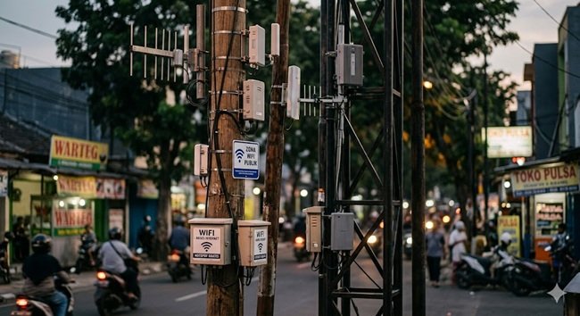 Ilustrasi tiang internet Ilustrasi tiang internet di jalan