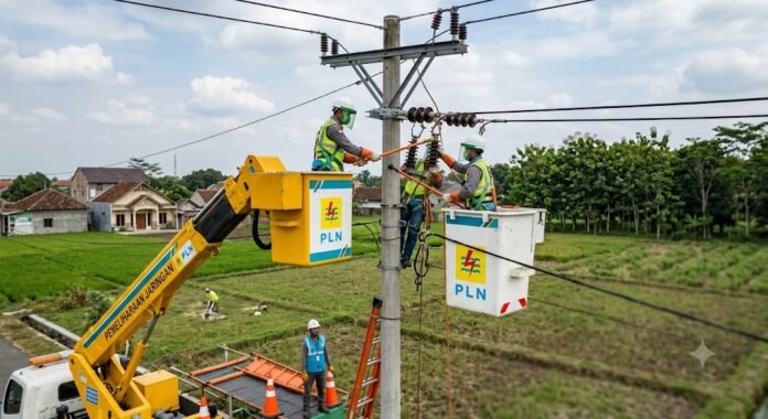 Ilustrasi pemeliharaan jaringan listrik. (Foto : AI)
