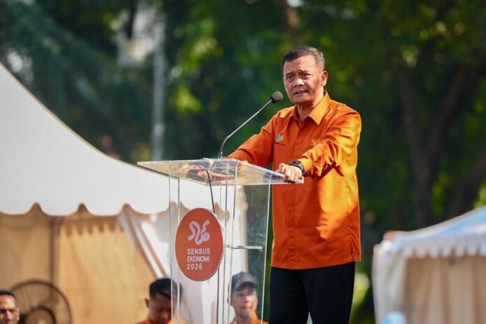 Gubernur Jateng Ahmad Luthfi saat menghadiri Pencanangan Pelaksanaan Sensus Ekonomi 2026 di Lapangan Pancasila