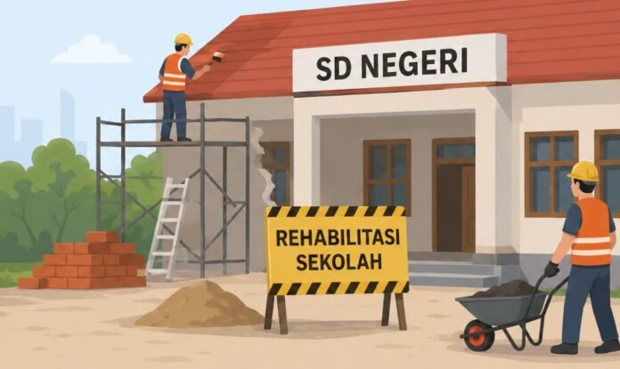 Ilustrasi perbaikan SD Negeri. (Foto : Dok AI)