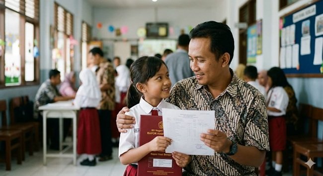 Ilustrasi ayah ketika mengambil rapor anaknya di sekolah Ilustrasi ayah ketika mengambil rapor anaknya di sekolah