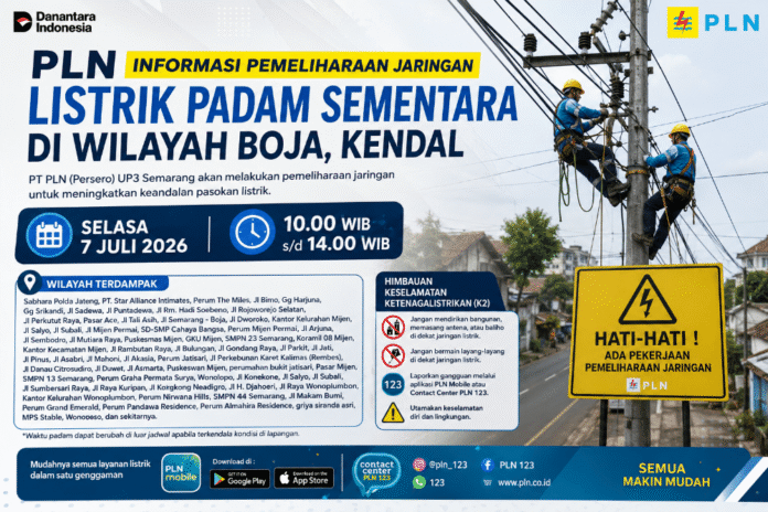 Ilustrasi pemadaman Semarang dan Kendal hari ini 7 Juli 2027. (Foto: AI)