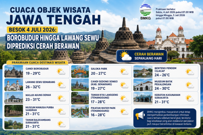 Prakiraan cuaca wisata sejarah di Jateng. (Foto : AI)