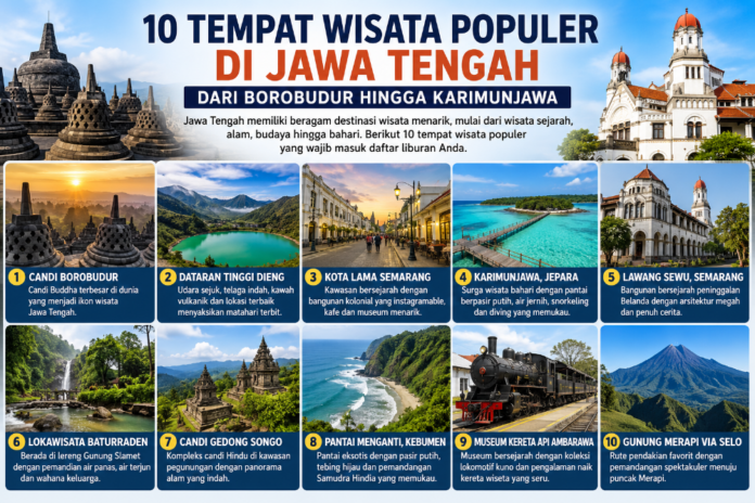 Rekomendasi 10 tempat wisata di Jateng. (Foto : AI)