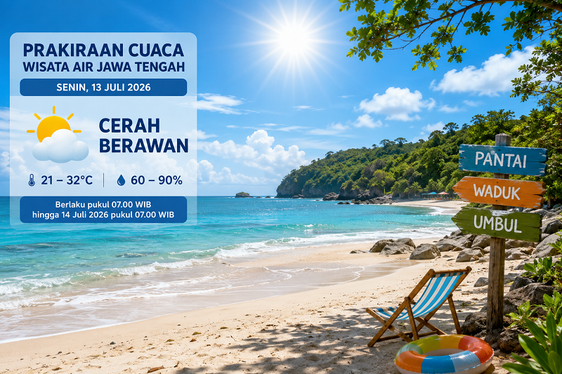 Prakiraan Cuaca Pantai Ilustrasi prakiraan cuaca wisata pantai di Jawa Tengah.