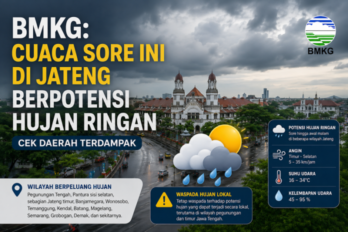 Ilustrasi cuaca Jateng sore hari ini diperkiraan hujan ringan