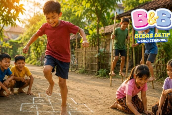 Anak-anak bermain permainan tradisional. (Foto : Dokumen)