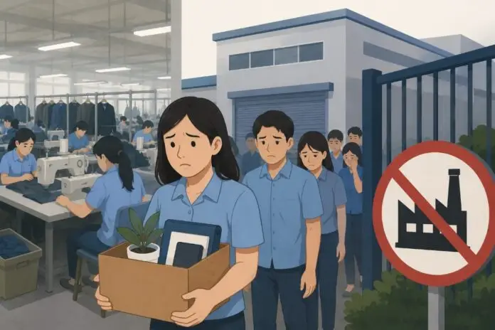 Ilustrasi buruh pabrik garmen terancam pemutusan hubungan kerja (PHK). (Foto: AI)