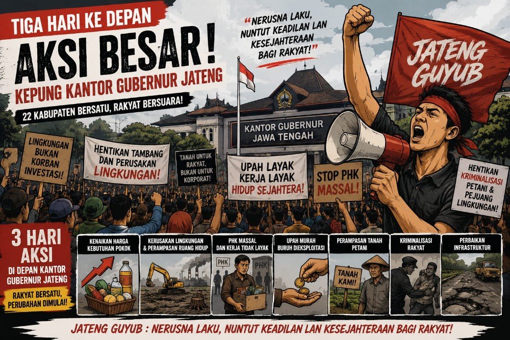 Demo besar Ilustrasi aksi besar di depan Kantor Gubernur Jateng selama tiga hari ke depan. (Foto: AI)