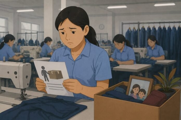 Ilustrasi pekerja perempuan yang terancam PHK dan masih menanggung biaya dua anak. (Foto: AI)