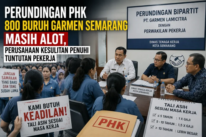 Ilustrasi pertemuan bipartit buruh pabrik garmen Lamicitra di Kantor Disnaker Kota Semarang