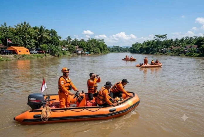Ilustrasi tim gabungan ketika lakukan pencarian korban tenggelam di Sungai Bengawan Solo