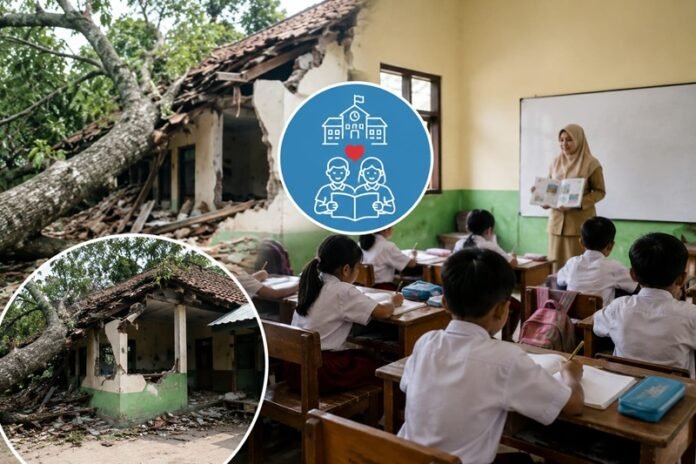 Sekolah tertimpa pohon dan tetap masuk kegiatan belajar mengajarnya.