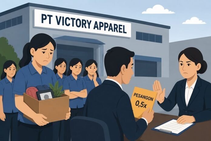 Ilustrasi pemberian pesangon 0,5 gaji PHK PT Victory Apparel.
