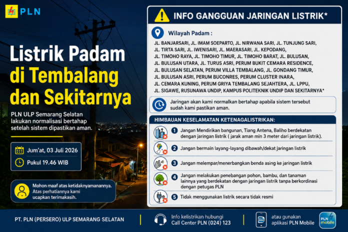 Pemadaman listrik Semarang hari ini. (Foto : AI)