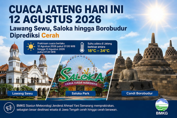 Prakiraan cuaca wisata Jateng hari ini Rabu 12 Agustus 2026 diprediksi cerah berawan