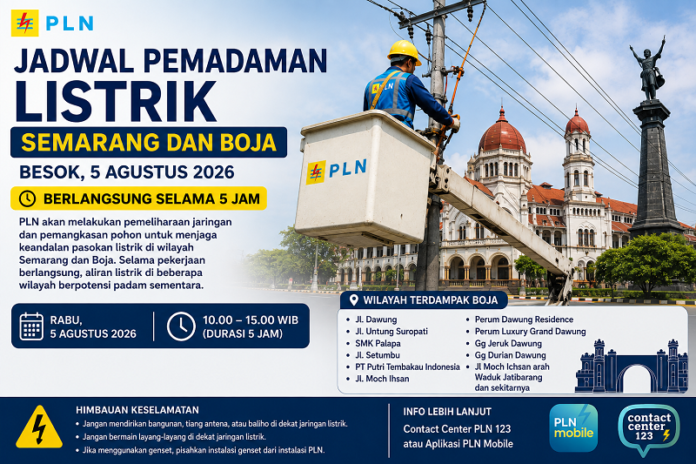 Ilustrasi PLN lakukan jadwal pemadaman wilayah Semarang dan Boja besok Rabu 5 Agustus 2026.
